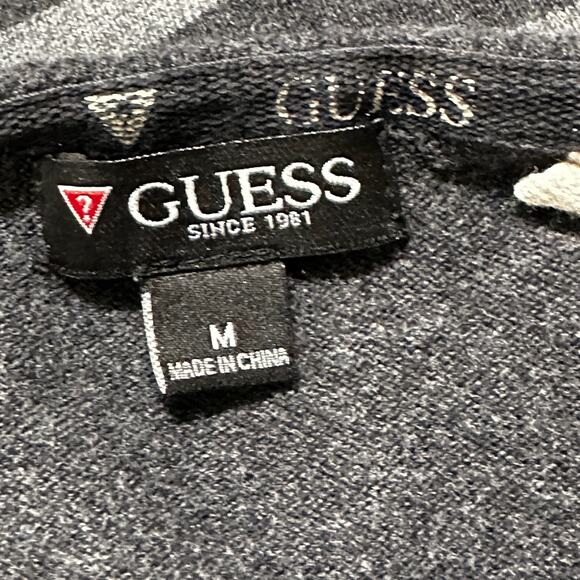 Y2K GUESS Sweater Women Size M Gray Striped Cotton Preppy V Neck Long Sleeve - Picture 7 of 8